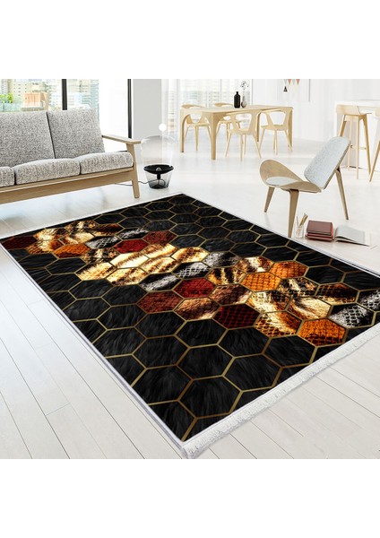 Bazaarforum Dekoratif Saçaklı Mermer Desen Yeni Model Pvc Deri Kaymaz Taban Dijital Baskı Halı CK-515 100X140 cm