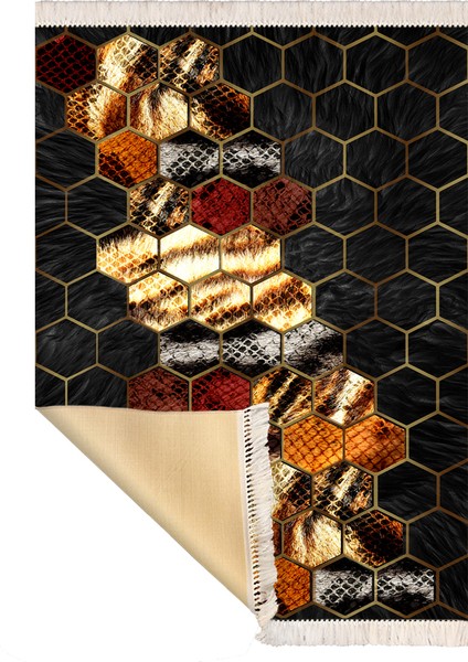 Bazaarforum Dekoratif Saçaklı Mermer Desen Yeni Model Pvc Deri Kaymaz Taban Dijital Baskı Halı CK-515 100X140 cm