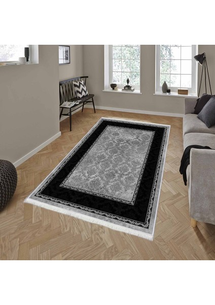 Bazaarforum Dekoratif Saçaklı Mermer Desen Yeni Model Pvc Deri Kaymaz Taban Dijital Baskı Halı CK-518 140X200 cm