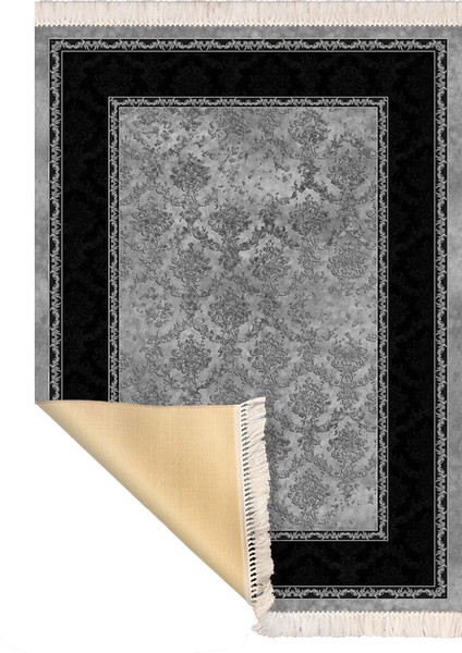 Bazaarforum Dekoratif Saçaklı Mermer Desen Yeni Model Pvc Deri Kaymaz Taban Dijital Baskı Halı CK-518 140X200 cm