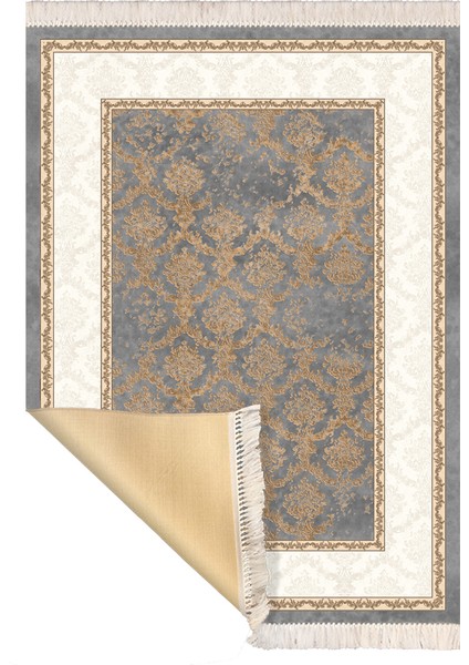 Bazaarforum Dekoratif Saçaklı Mermer Desen Yeni Model Pvc Deri Kaymaz Taban Dijital Baskı Halı CK-519 80X200CM