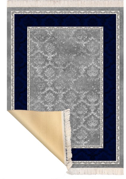 Bazaarforum Dekoratif Saçaklı Mermer Desen Yeni Model Pvc Deri Kaymaz Taban Dijital Baskı Halı CK-520 100X140 cm
