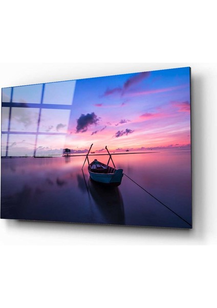 Tekne Gün Batımı Cam Tablo