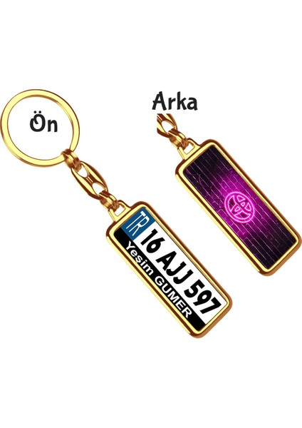 Kişiye Özel Plaka Metal Anahtarlık | Toyota Neon Pembe Logo