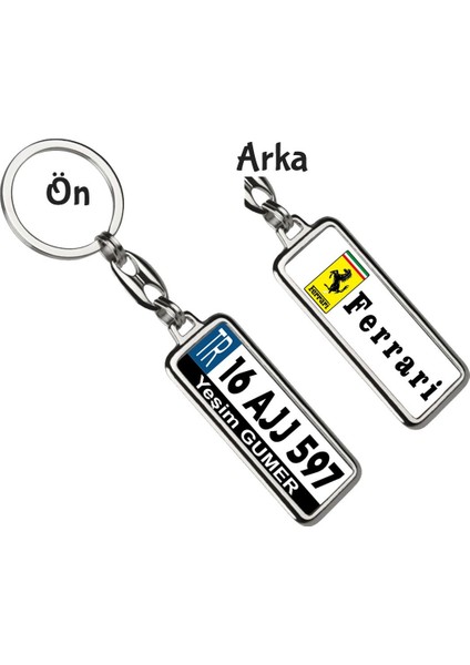 Kişiye Özel Plaka Metal Anahtarlık | Ferrari Logo