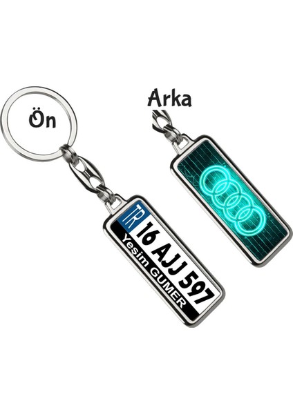 Kişiye Özel Plaka Metal Anahtarlık | Audi Neon Turkuaz Logo