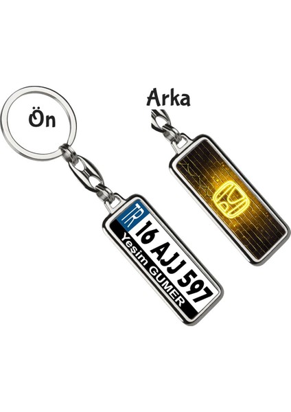 Kişiye Özel Plaka Metal Anahtarlık | Honda Neon Sarı Logo