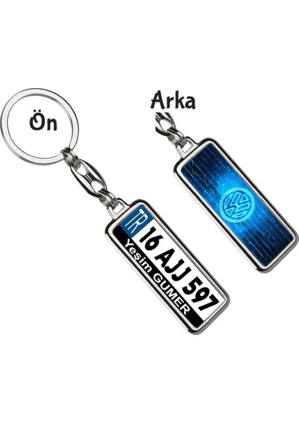 Kişiye Özel Plaka Metal Anahtarlık | Wolksvagen Neon Turkuaz Logo