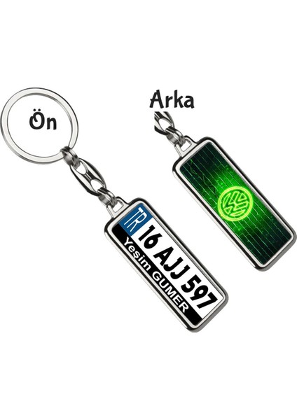Kişiye Özel Plaka Metal Anahtarlık | Wolksvagen Neon Yeşil Logo