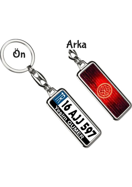 Kişiye Özel Plaka Metal Anahtarlık | Wolksvagen Neon Kırmızı Logo