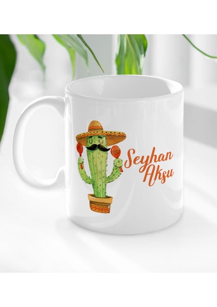 Kişiye Özel Isimli Kaktüs Tasarımlı Beyaz Kupa Bardak-7