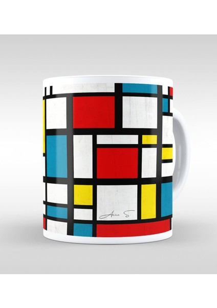 Kişiye Özel Mondrian Beyaz Kupa Bardak-1