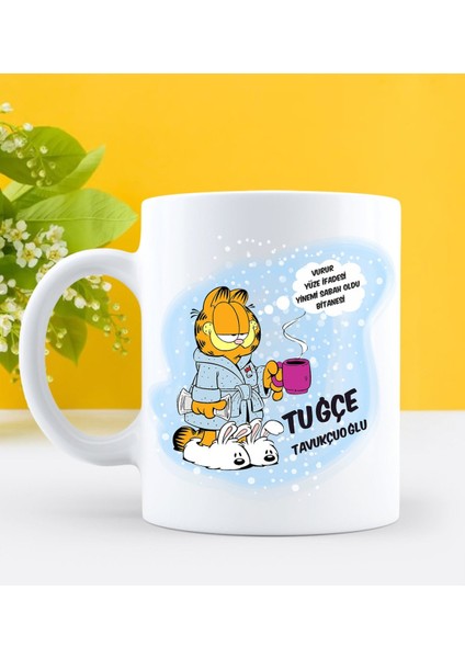 Kişiye Özel Garfield Tasarımlı Beyaz Kupa Bardak