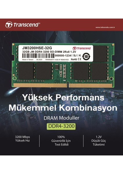 JM3200HSE-32G 32GB Ddr4 3200MHZ CL22 1.2V Notebook Ram