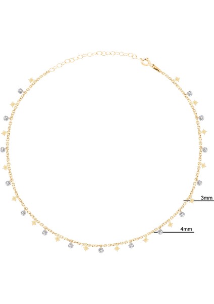 Zirkon Taşlı Pırlanta Montür Altın Kaplama Kutup Yıldızı Figürlü Gümüş Kolye