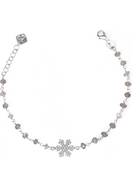 Zirkon Taşlı Pırlanta Montür Gümüş Rengi Altın Kaplama Labradorite Rosary Papatya Gümüş Bileklik