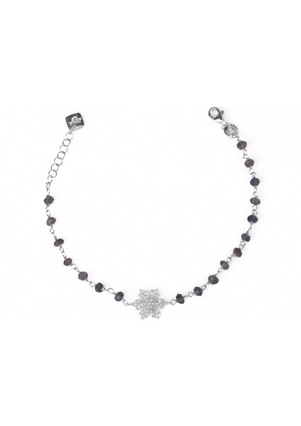 Zirkon Taşlı Pırlanta Montür Gümüş Rengi Altın Kaplama Iolite Rosary Papatya Gümüş Bileklik