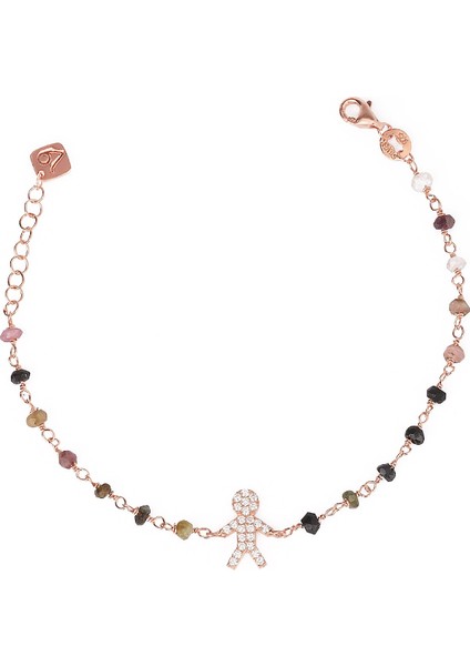 Zirkon Taşlı Pırlanta Montür Rose Altın Kaplama Turmalin Rosary Çoçuk Adam Gümüş Bileklik