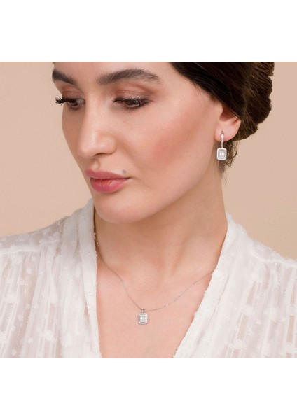 Baget Taşlı Rodyum Kaplama Üçlü Gümüş Set
