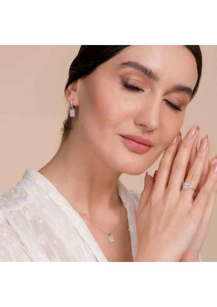 Baget Taşlı Rodyum Kaplama Üçlü Gümüş Set
