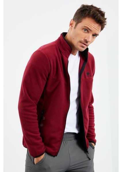 Erguvan Yazı Nakışlı Dik Yaka Fermuarlı Standart Kalıp Erkek Sweatshirt Polar - 87992