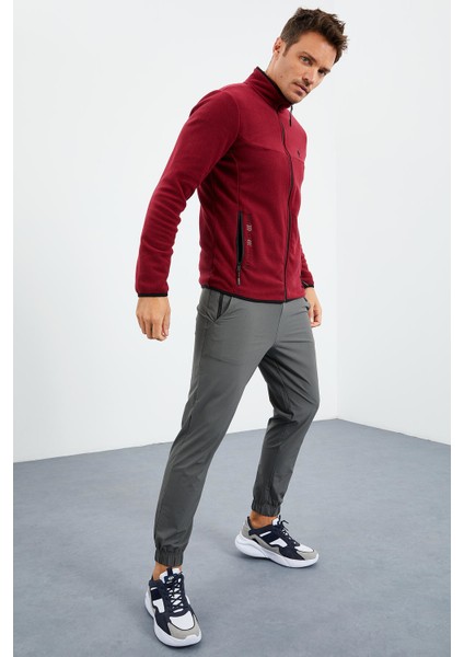 Erguvan Yazı Nakışlı Dik Yaka Fermuarlı Standart Kalıp Erkek Sweatshirt Polar - 87992