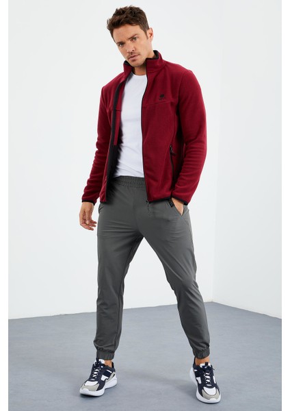 Erguvan Yazı Nakışlı Dik Yaka Fermuarlı Standart Kalıp Erkek Sweatshirt Polar - 87992