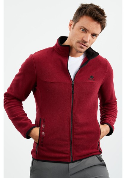 Erguvan Yazı Nakışlı Dik Yaka Fermuarlı Standart Kalıp Erkek Sweatshirt Polar - 87992
