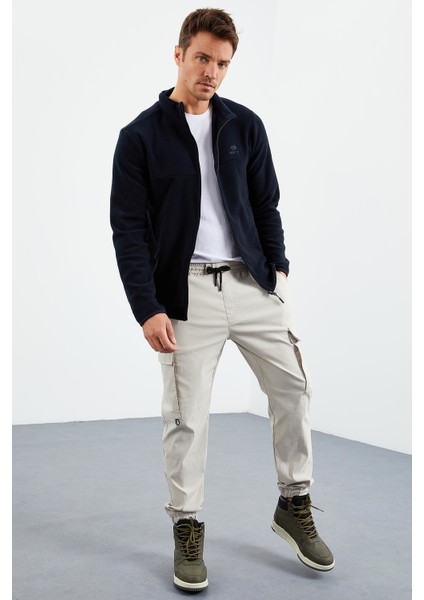 Lacivert Erkek Yazı Nakışlı Dik Yaka Fermuarlı Standart Kalıp Sweatshirt Polar - 87992 fiyatları