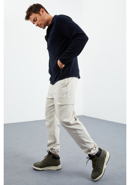 Lacivert Erkek Yazı Nakışlı Dik Yaka Fermuarlı Standart Kalıp Sweatshirt Polar - 87992 fırsatları