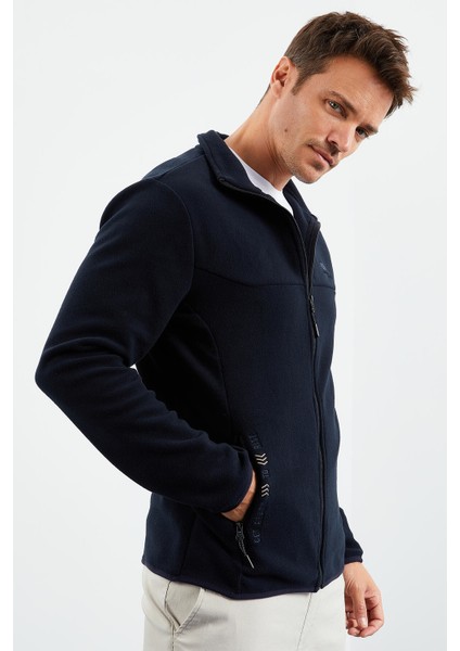 Lacivert Erkek Yazı Nakışlı Dik Yaka Fermuarlı Standart Kalıp Sweatshirt Polar - 87992 indirimleri