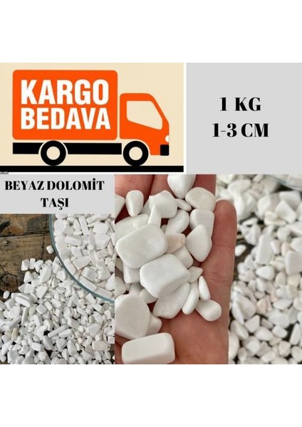 Beyaz Dolomit Taş 2 kg 1-3 cm Akvaryum Taşı Süs Taşları Dere Taşı Bahçe Saksı Dekor Taş