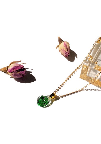 Varak Parçacıklı Küçük Damla Epoksi Kolye