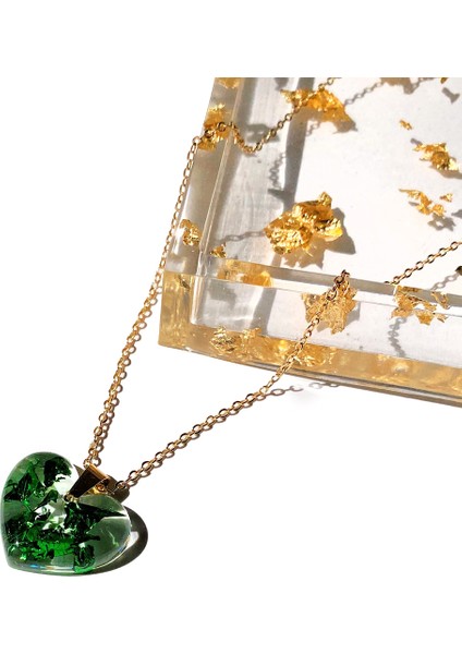 Varak Parçacıklı Epoksi Kalp Kolye