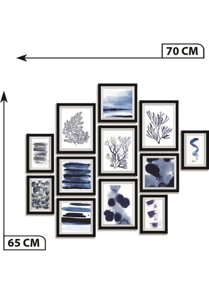 12 Parça Ahşap Tablo Seti Mavi Desenler Salon Otuma Odası Yatak Odası Için Mdf Duvar Dekoru 70 x 65 cm