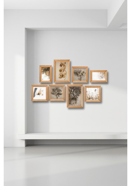 8 Parça Ahşap Tablo Seti Yeşil Yapraklar Salon Otuma Odası Yatak Odası Için Mdf Duvar Dekoru 80 x 45 cm