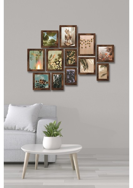 12 Parça Ahşap Tablo Seti Renkli Çiçekler Salon Otuma Odası Yatak Odası Için Mdf Duvar Dekoru 75 x 60 cm