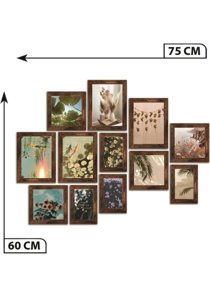 12 Parça Ahşap Tablo Seti Renkli Çiçekler Salon Otuma Odası Yatak Odası Için Mdf Duvar Dekoru 75 x 60 cm