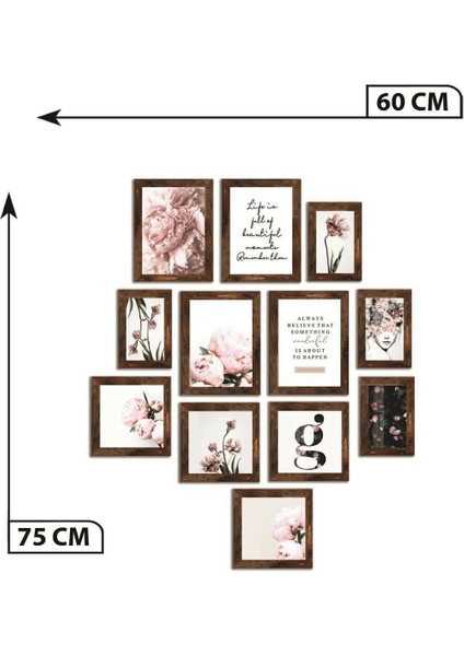 12 Parça Ahşap Tablo Seti Pembe Çiçekler Salon Otuma Odası Yatak Odası Için Mdf Duvar Dekoru 75 x 60 cm