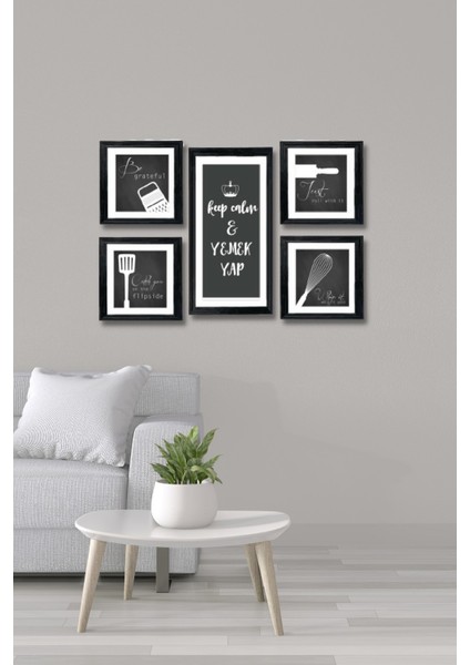 5li Ahşap Tablo Seti Çerçeve Görünümlü Mdf Mutfak Duvar Dekoru 50 x 30 cm
