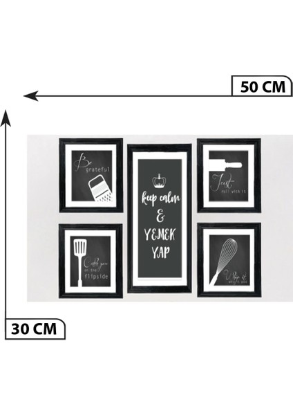 5li Ahşap Tablo Seti Çerçeve Görünümlü Mdf Mutfak Duvar Dekoru 50 x 30 cm