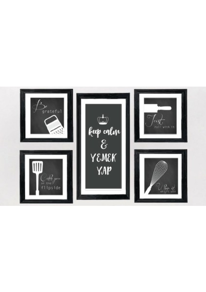 5li Ahşap Tablo Seti Çerçeve Görünümlü Mdf Mutfak Duvar Dekoru 50 x 30 cm