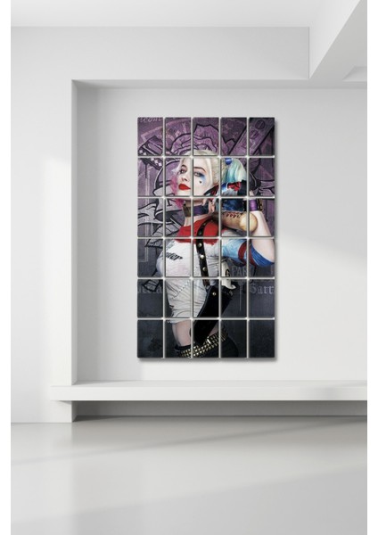 30 Parça Puzzle Tablo Seti - Harley Quinn Salon Otuma Odası Yatak Odası Çocuk Odası Için Mdf Duvar Dekoru 90 x 75 cm