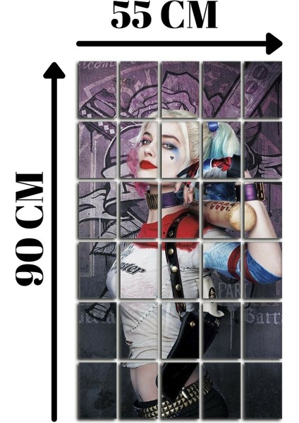 30 Parça Puzzle Tablo Seti - Harley Quinn Salon Otuma Odası Yatak Odası Çocuk Odası Için Mdf Duvar Dekoru 90 x 75 cm