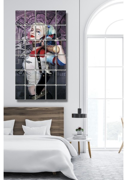 30 Parça Puzzle Tablo Seti - Harley Quinn Salon Otuma Odası Yatak Odası Çocuk Odası Için Mdf Duvar Dekoru 90 x 75 cm