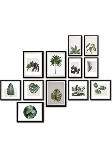 12 Parça Ahşap Tablo Seti - Yeşil Yapraklar Salon Otuma Odası Yatak Odası Için Mdf Duvar Dekoru 90 x 75 cm