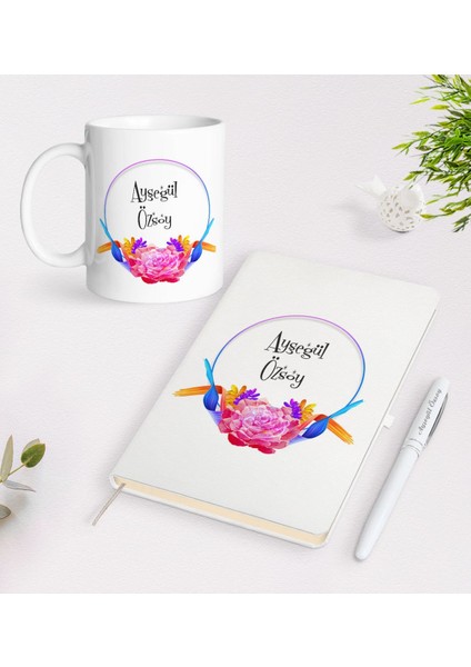 Kişiye Özel Isimli Beyaz Defter Kalem Kupa Seti-3