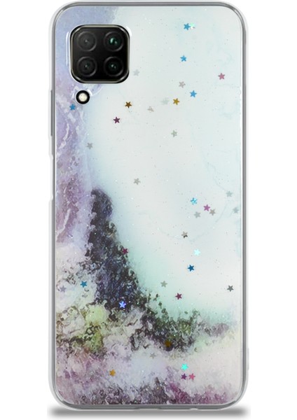 Caseworld Huawei P40 Lite Kapak Mermer Desenli Pop Socketli Silikon Kılıf - Beyaz fiyatları