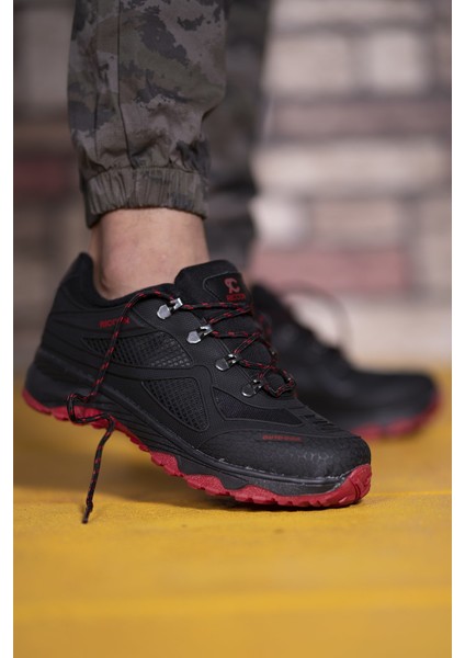 Unisex 3D Rubber Trekking Ayakkabı Siyah Kırmızı Su Geçirmez Rahat Taban Özellikli fiyatları