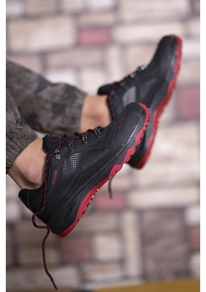Unisex Trekking Ayakkabı Siyah Kırmızı Kaymaz Taban Su Geçirmez Özellikte